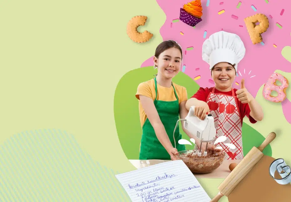 Twee kinderen die koken op basis van een geschreven recept